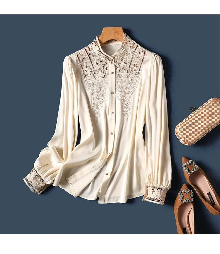 New arrived blouses for women Fashion elegan embroidery ladies shirts Button-Down Tops