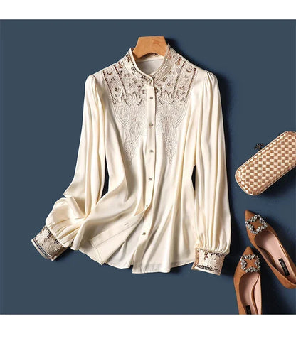 New arrived blouses for women Fashion elegan embroidery ladies shirts Button-Down Tops