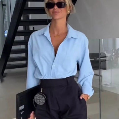 TRAF 2025 Woman Blouses Long Stripe Shirts Women Spring Summer Long Sleeve Blue White Shirt Woman Large Tops Button Up Shirts