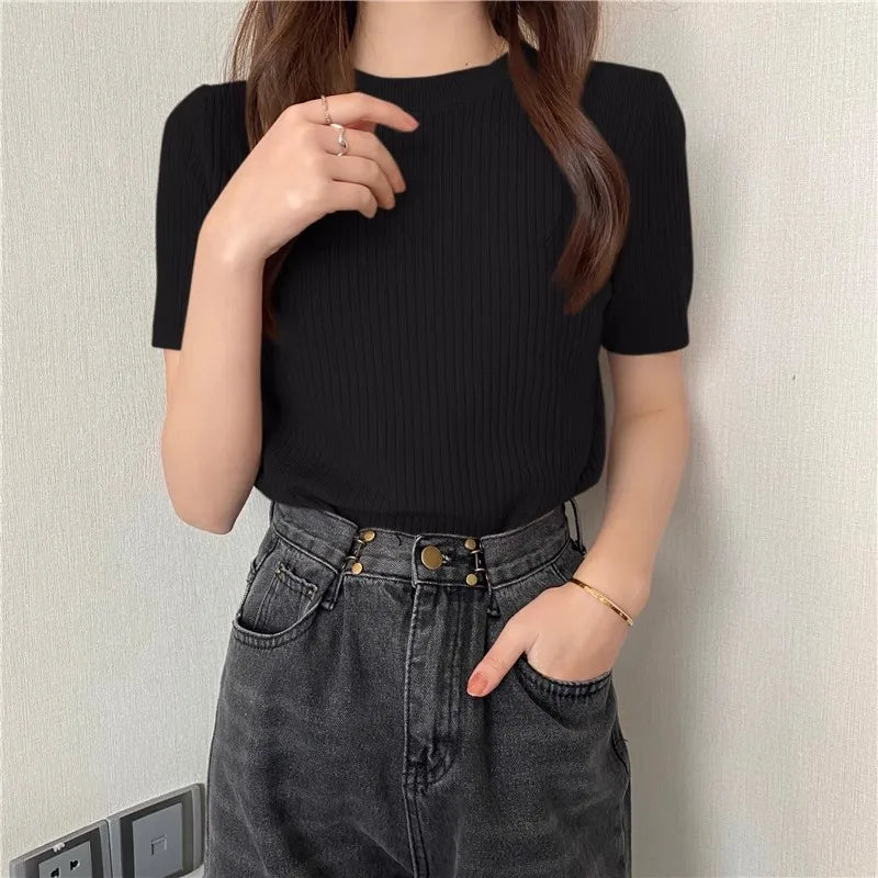 Blusas Mujer Blouses Top FemmeTops Women Blusas Mujer De Moda 2025 Verano Short Sleeve Knit Blouse Women Knitted Pullovers
