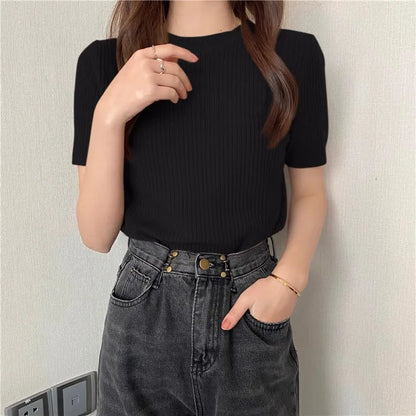 Blusas Mujer Blouses Top FemmeTops Women Blusas Mujer De Moda 2025 Verano Short Sleeve Knit Blouse Women Knitted Pullovers