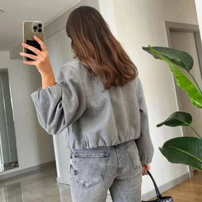 Women’s Tweed Cropped Bomber Jacket – Autumn/Winter