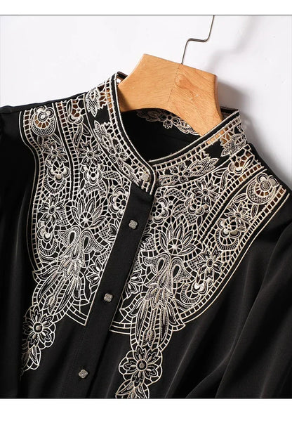 New arrived blouses for women Fashion elegan embroidery ladies shirts Button-Down Tops