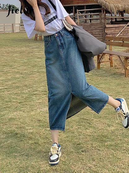 Women’s High-Waist Denim A-Line Skirt