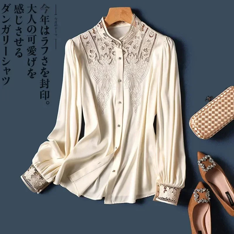 New arrived blouses for women Fashion elegan embroidery ladies shirts Button-Down Tops