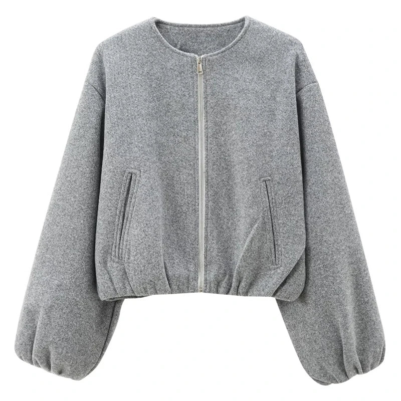 Women’s Tweed Cropped Bomber Jacket – Autumn/Winter