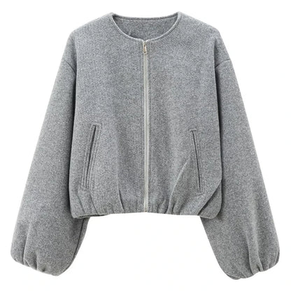 Women’s Tweed Cropped Bomber Jacket – Autumn/Winter