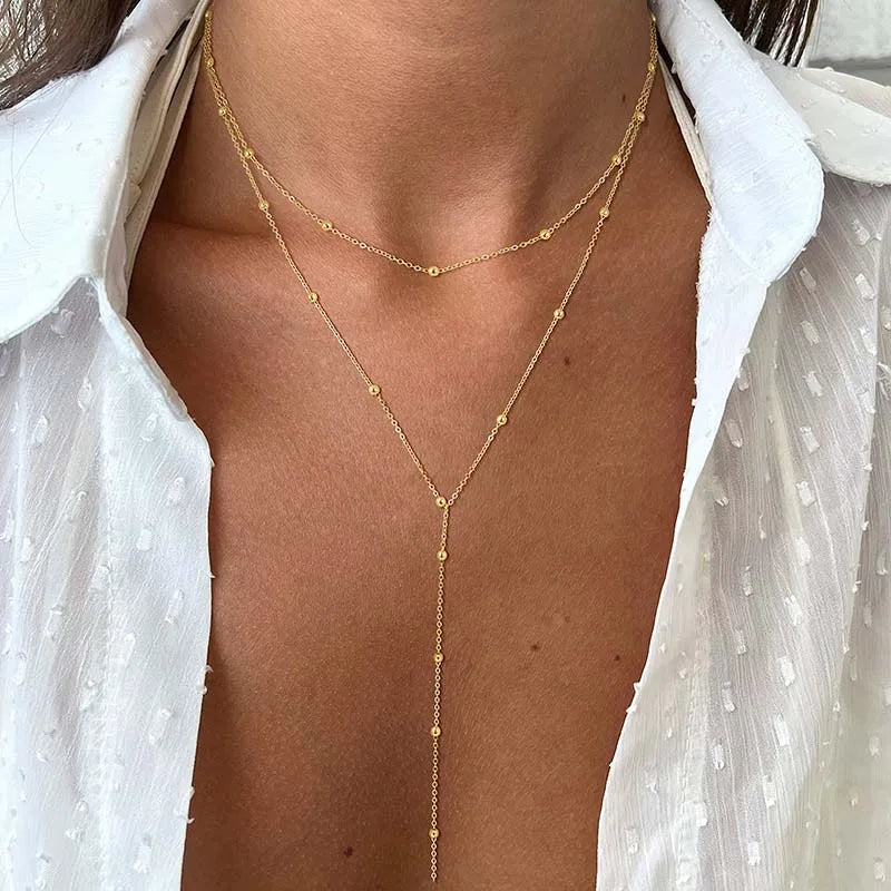 Women’s Gold Plated Layered Lariat Necklace