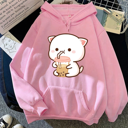 Women’s Kawaii Cat Hoodie – Peach & Rubber