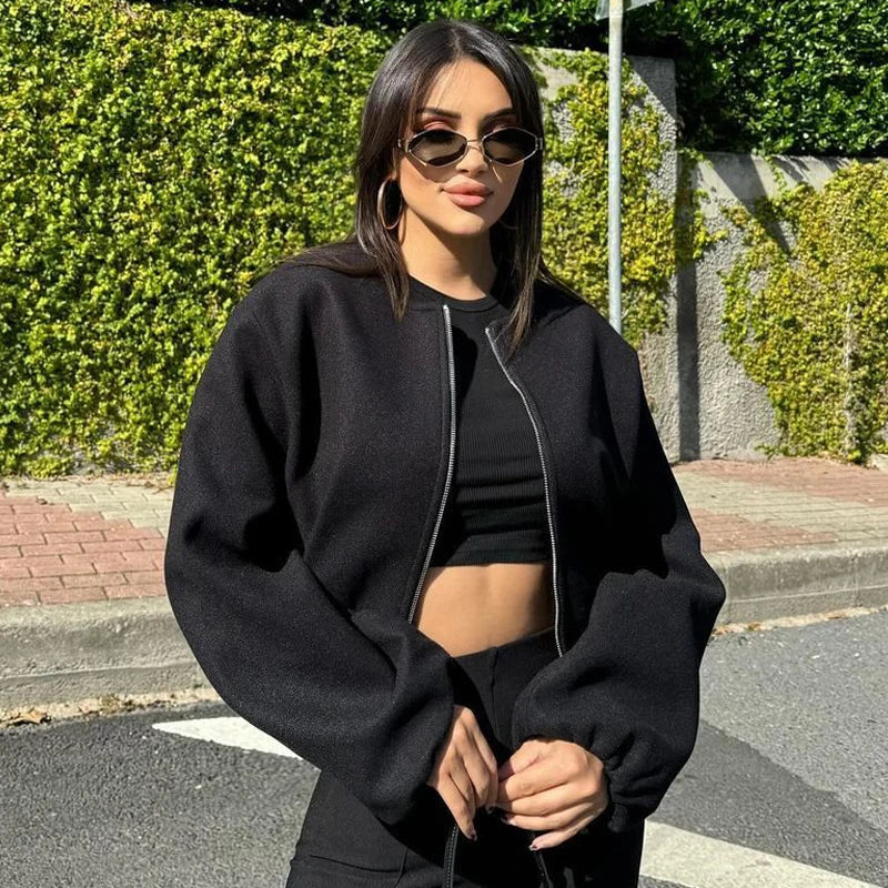 Women’s Tweed Cropped Bomber Jacket – Autumn/Winter