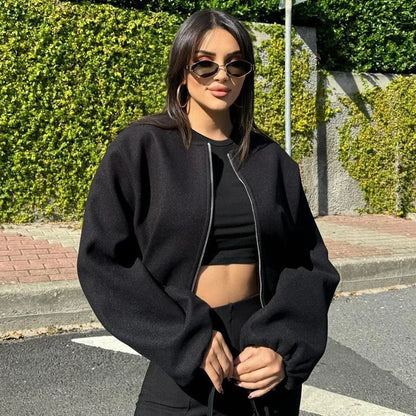 Women’s Tweed Cropped Bomber Jacket – Autumn/Winter