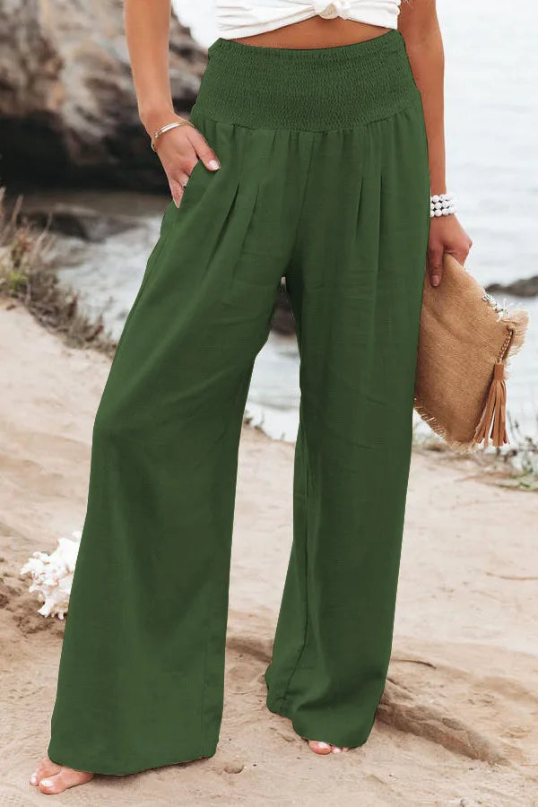 Women’s Mid-Waist Drawstring Wide-Leg Pants – Casual Spring & Summer