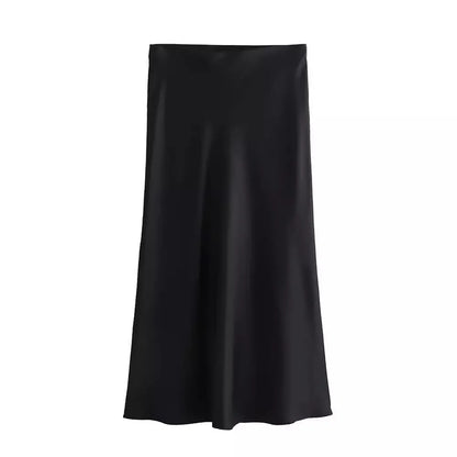 Women’s Satin High-Waist Midi Skirt