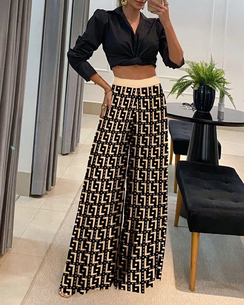 Women’s High-Waist Wide-Leg Printed Pants – Casual Loose Trousers