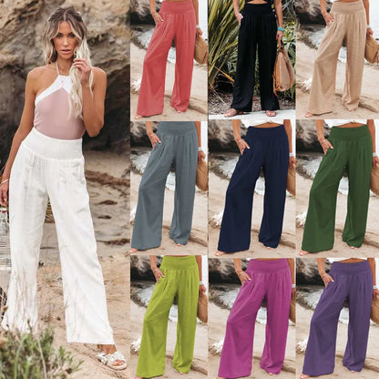 Women’s Mid-Waist Drawstring Wide-Leg Pants – Casual Spring & Summer