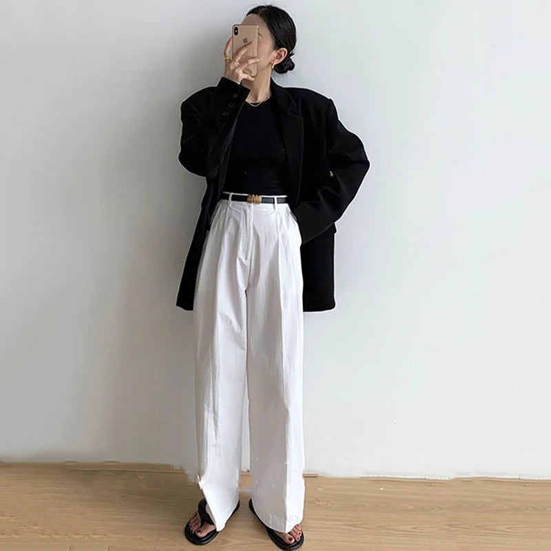 Women’s Black Single-Button Blazer – Loose Fit Office & Streetwear.