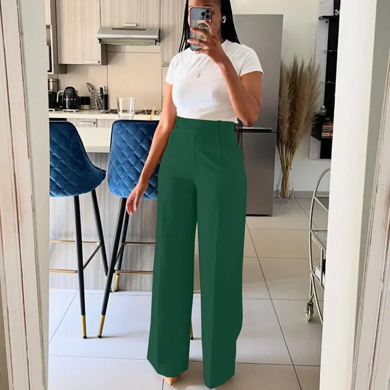 Women’s Elegant Wide-Leg High-Waist Pants – Loose Office Workwear Trousers