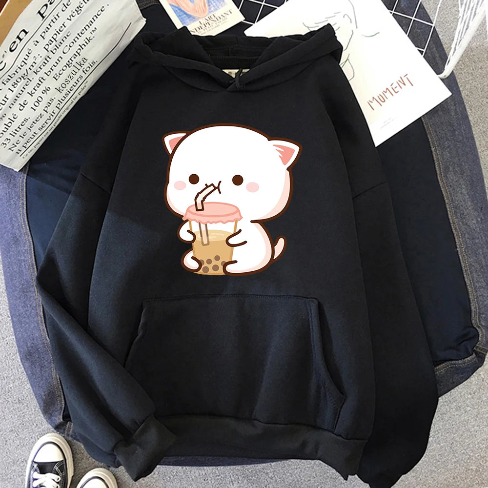 Women’s Kawaii Cat Hoodie – Peach & Rubber
