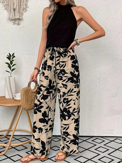 Women’s Casual Wide-Leg Printed Pants with Elastic Waist