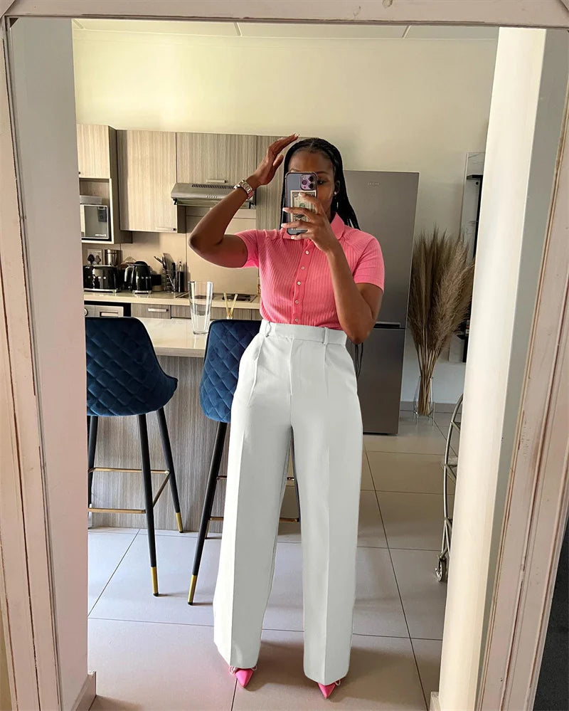 Women’s Elegant Wide-Leg High-Waist Pants – Loose Office Workwear Trousers