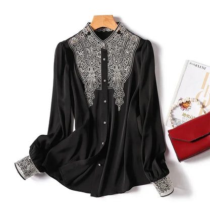 New arrived blouses for women Fashion elegan embroidery ladies shirts Button-Down Tops