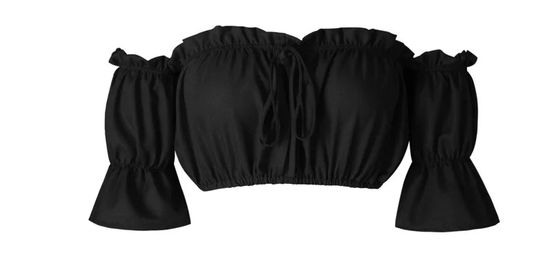 Crop tops women 2024 summer lantern sleeve sexy strapless beach tops red black white ruched crop top