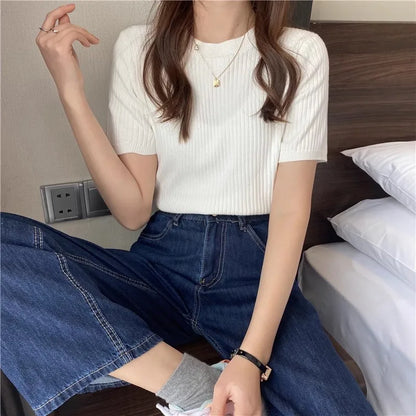 Blusas Mujer Blouses Top FemmeTops Women Blusas Mujer De Moda 2025 Verano Short Sleeve Knit Blouse Women Knitted Pullovers