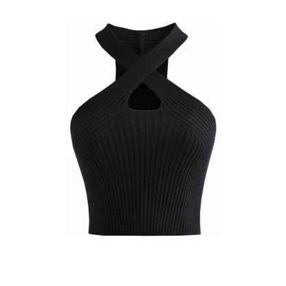 Vest Crop Top Women Halter Tops Female Knitted Off Shoulder Crop Tops Cross Strappy Sexy Tank Tops Tops For Women 2023 Summer