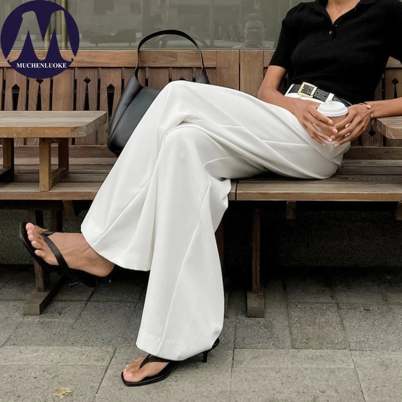 Women’s High-Waist Straight Suit Pants – Elegant Casual Loose Trousers