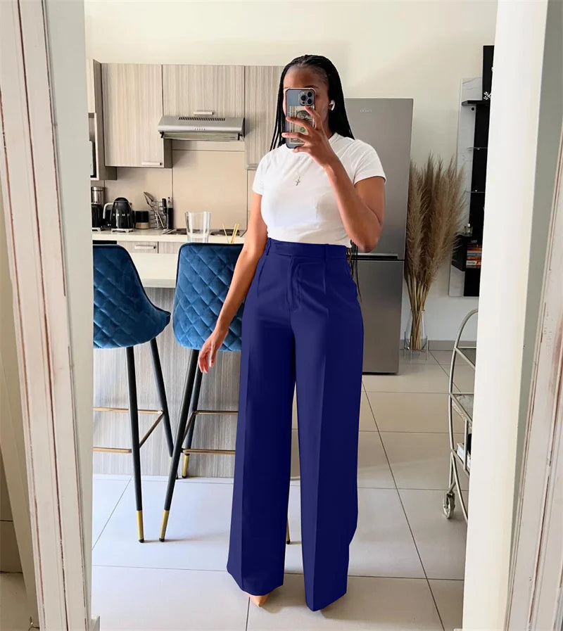 Women’s Elegant Wide-Leg High-Waist Pants – Loose Office Workwear Trousers