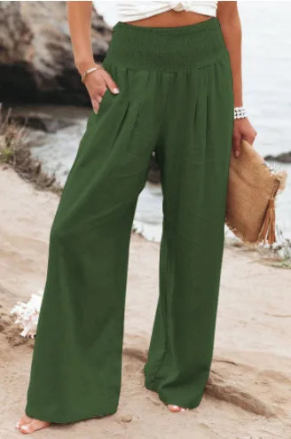 Women’s Mid-Waist Drawstring Wide-Leg Pants – Casual Spring & Summer