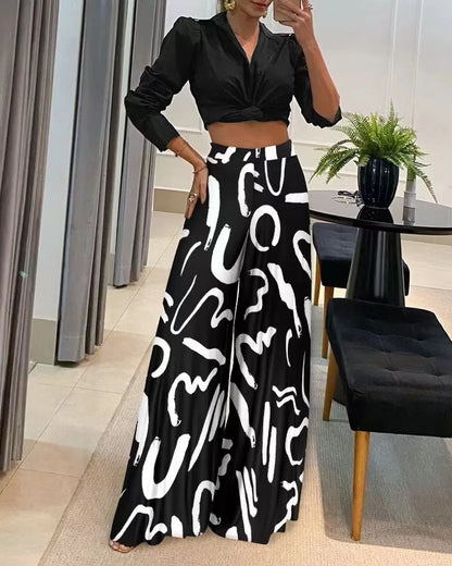 Women’s High-Waist Wide-Leg Printed Pants – Casual Loose Trousers