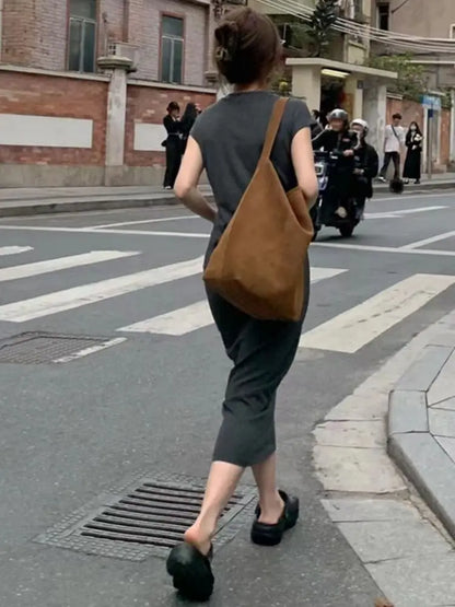 Women’s Simple Casual Dress – Elegant Slim Summer Streetwear, Korean Vintage Style