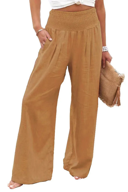 Women’s Mid-Waist Drawstring Wide-Leg Pants – Casual Spring & Summer