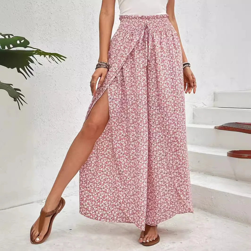 Women’s Summer Floral Wide-Leg Skirt Pants – Fashionable Trousers