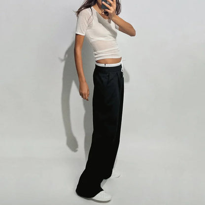 Women’s Wide-Leg Pants – Double Waistband, High Elastic, Drawstring & Side Pockets