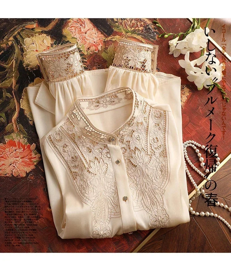 New arrived blouses for women Fashion elegan embroidery ladies shirts Button-Down Tops