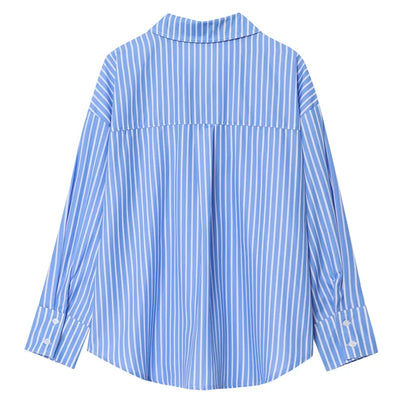 TRAF 2025 Woman Blouses Long Stripe Shirts Women Spring Summer Long Sleeve Blue White Shirt Woman Large Tops Button Up Shirts