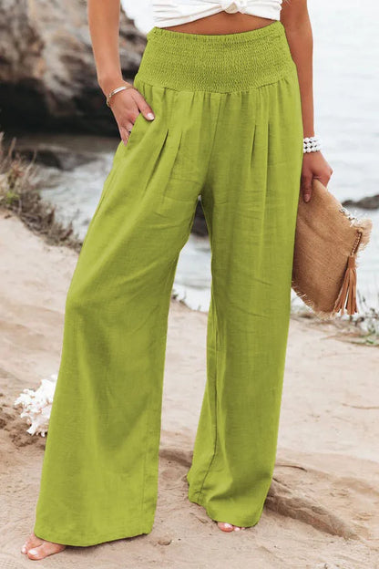 Women’s Mid-Waist Drawstring Wide-Leg Pants – Casual Spring & Summer
