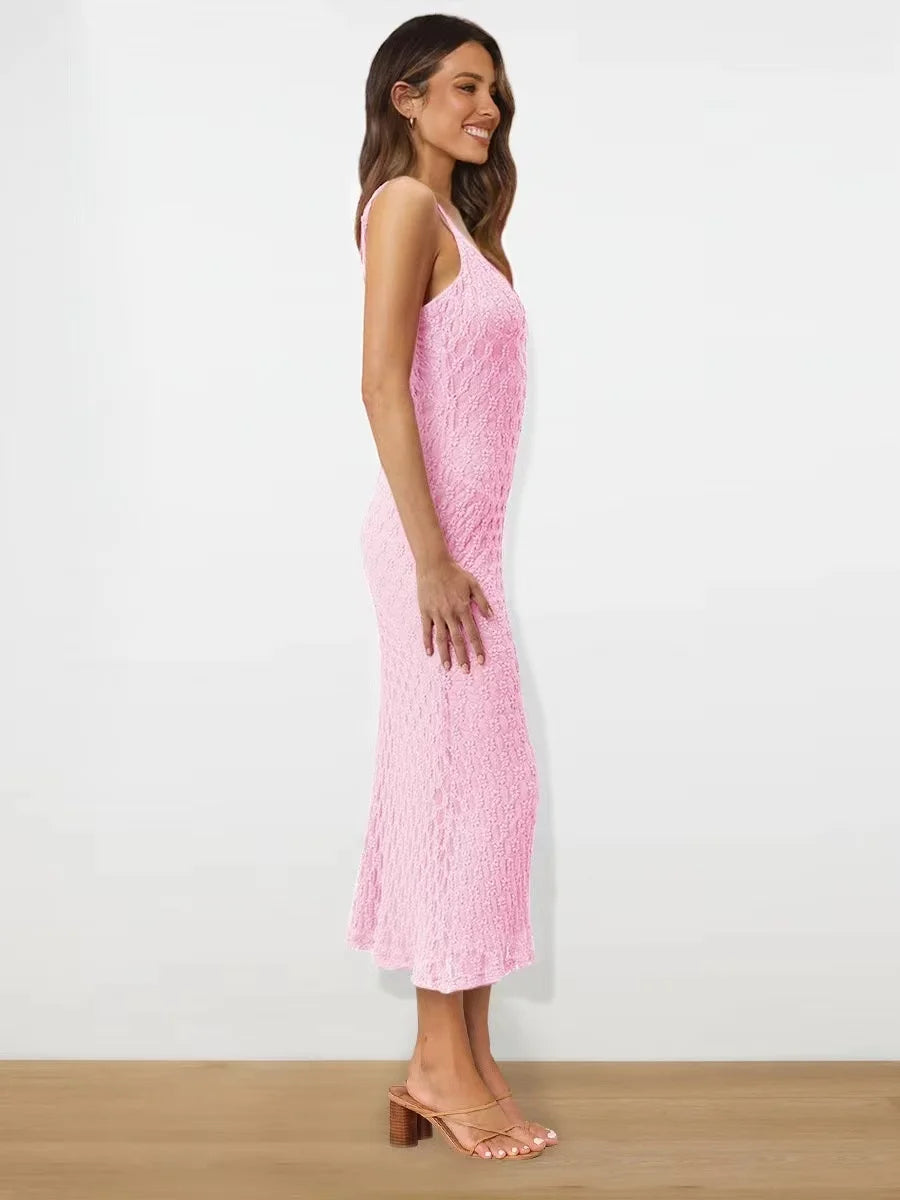 Women’s Solid Color Skinny Dress – Elegant Sexy Evening Gown