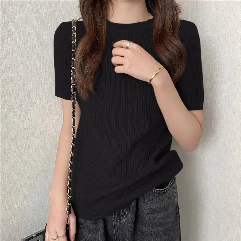 Blusas Mujer Blouses Top FemmeTops Women Blusas Mujer De Moda 2025 Verano Short Sleeve Knit Blouse Women Knitted Pullovers