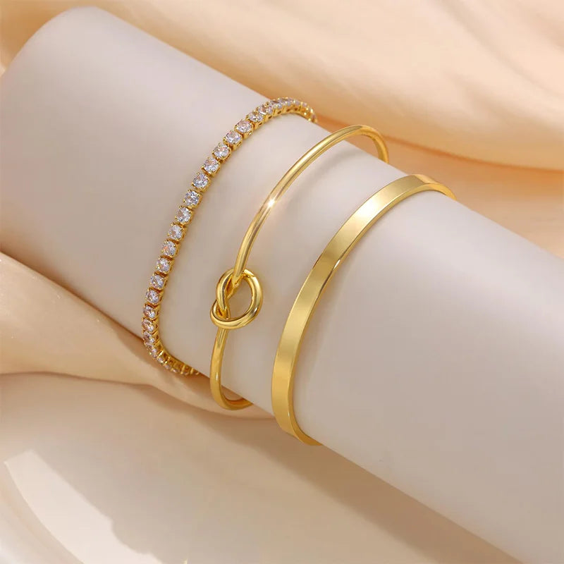 Women’s 3pcs Gold Plated Zircon Bracelets