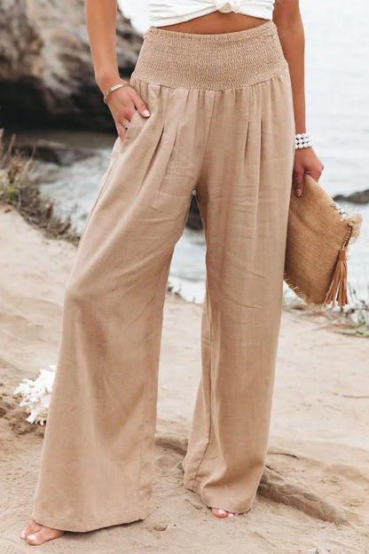 Women’s Mid-Waist Drawstring Wide-Leg Pants – Casual Spring & Summer