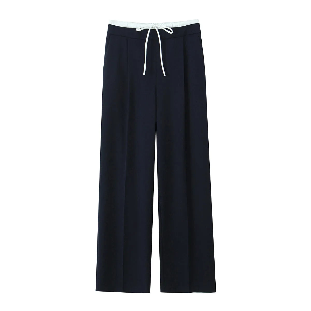 Women’s Wide-Leg Pants – Double Waistband, High Elastic, Drawstring & Side Pockets