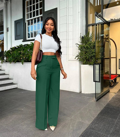 Women’s Elegant Wide-Leg High-Waist Pants – Loose Office Workwear Trousers