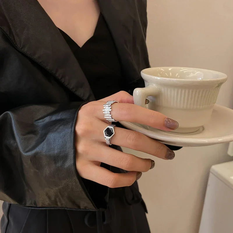 Women’s Punk Geometric Silver Ring