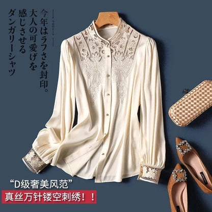 New arrived blouses for women Fashion elegan embroidery ladies shirts Button-Down Tops