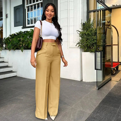 Women’s Elegant Wide-Leg High-Waist Pants – Loose Office Workwear Trousers