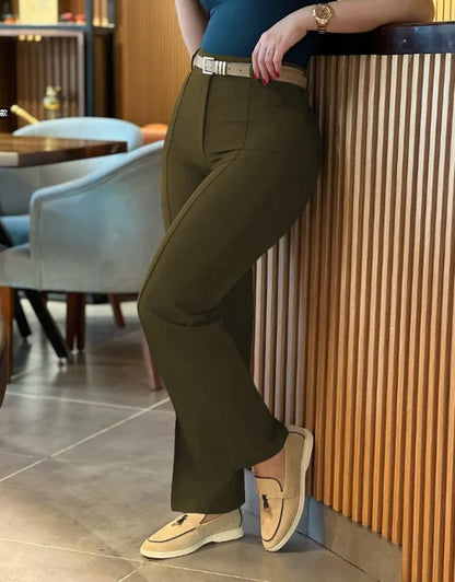 Women’s High-Waist Straight Work Pants – Slim Fit Elegant Trousers