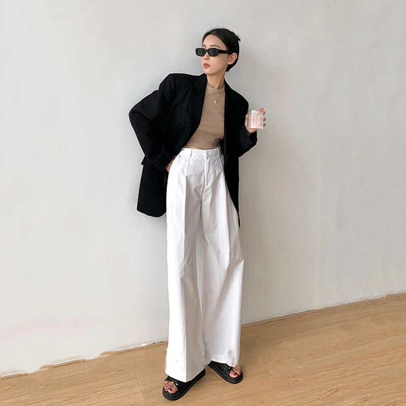 Women’s Black Single-Button Blazer – Loose Fit Office & Streetwear.